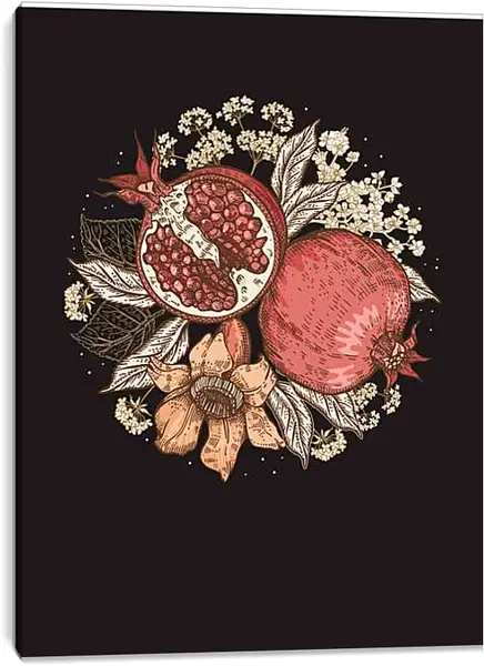 Постер на подрамнике - Гранаты на черном фоне