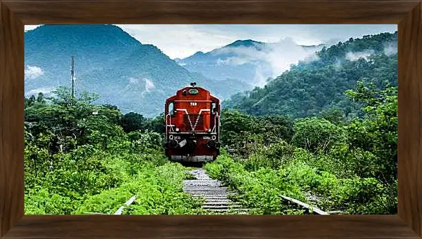 Картина в раме - Поезд зелёная дорога