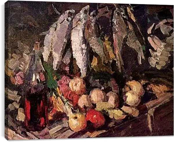 Постер на подрамнике - Рыбы, вино и фрукты. Коровин Константин