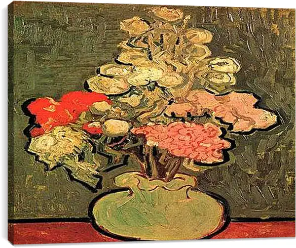Постер на подрамнике - Still Life Vase with Rose-Mallows. Винсент Ван Гог