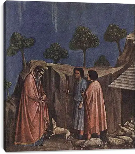 Постер на подрамнике - Joaquim at shepherds - Иоаким у пастухов. Джотто ди Бондоне