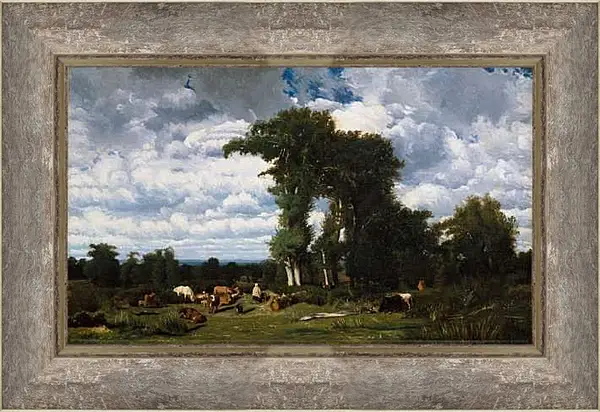 Картина в раме - Landscape with Cattle at Limousin. Жюль Дюпре