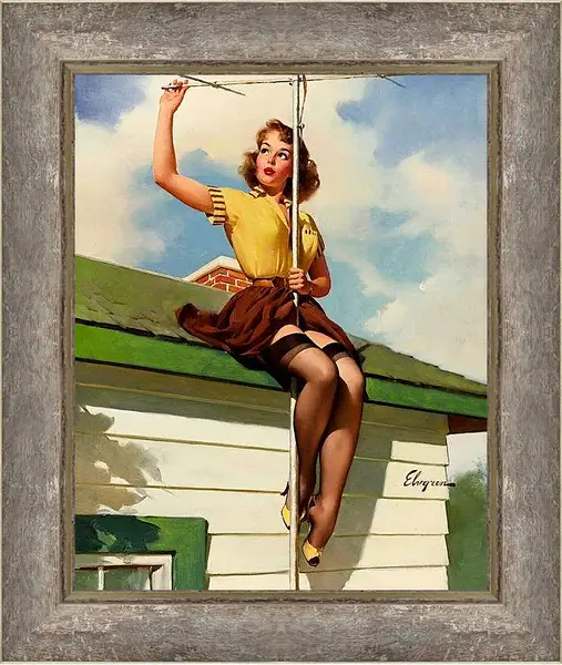 Картина в раме - Девушка ремонтирует антенну