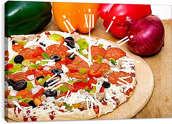 Часы картина - Овощная пицца. Итальянская Феерия.