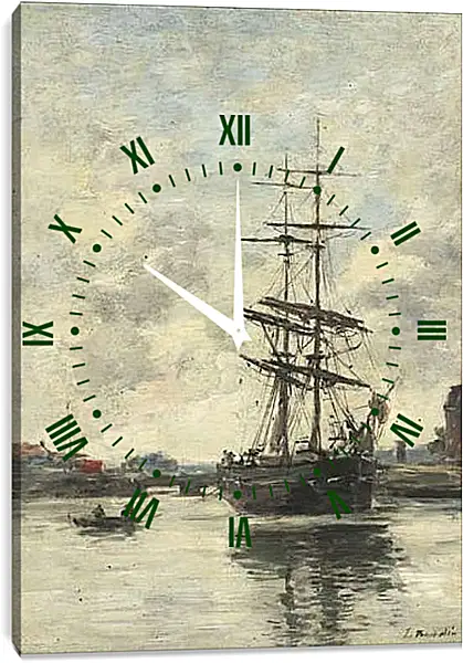 Часы картина - the boat on the river Current. Эжен Буден