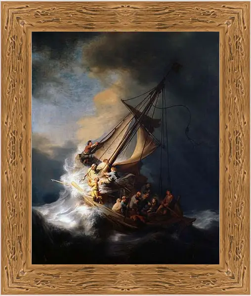 Картина в раме - Христос во время шторма на море Галилейском. Рембрандт