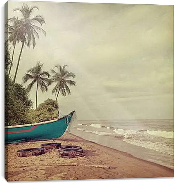 Постер на подрамнике - Лодка на пляже