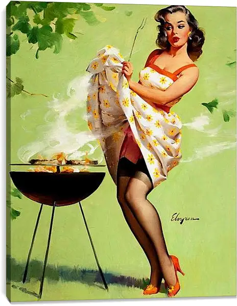 Постер на подрамнике - Брюнетка готовит плов