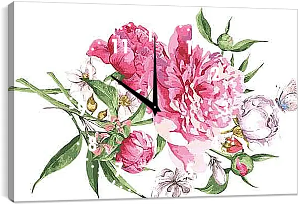 Часы картина - Пионы