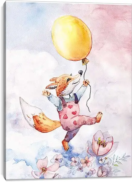 Постер на подрамнике - Акварельная лисичка-03-04