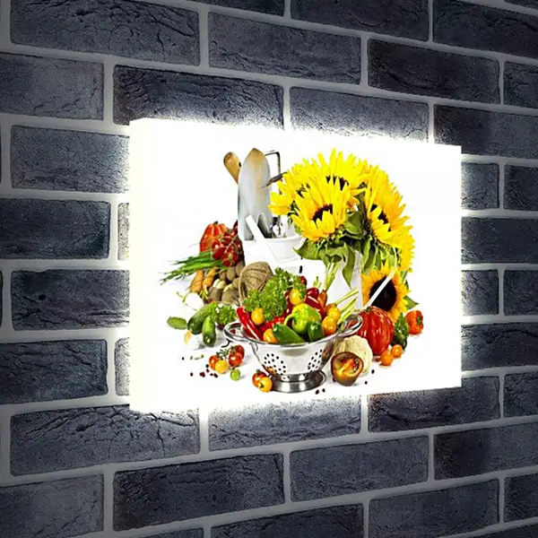 Лайтбокс световая панель - Подсолнухи и овощи. Солнечный Урожай.