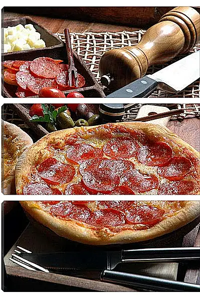 Модульная картина - Пицца с салями. Итальянское застолье.