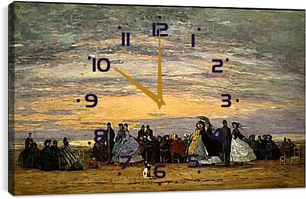 Часы картина - The Beach at Villerville. Эжен Буден
