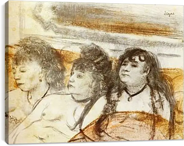 Постер на подрамнике - Trois filles assises de face. Эдгар Дега
