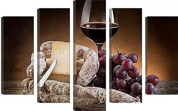 Модульная картина - Сыр, виноград и бокал вина. Итальянская Трапеза.