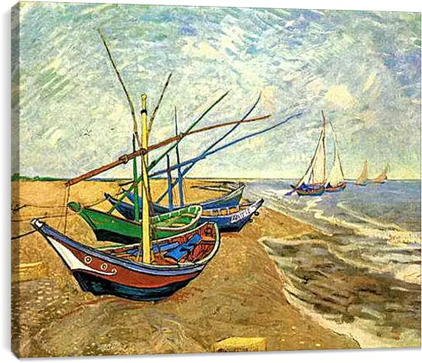 Постер на подрамнике - Fishing Boats on the Beach at Saintes-Maries. Винсент Ван Гог