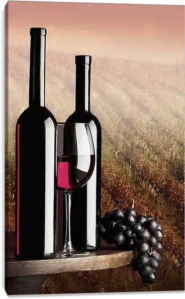 Постер на подрамнике - Две бутылки красного вина. Винный натюрморт.