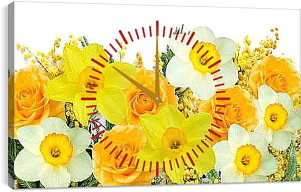 Часы картина - Нарциссы и желтые розы