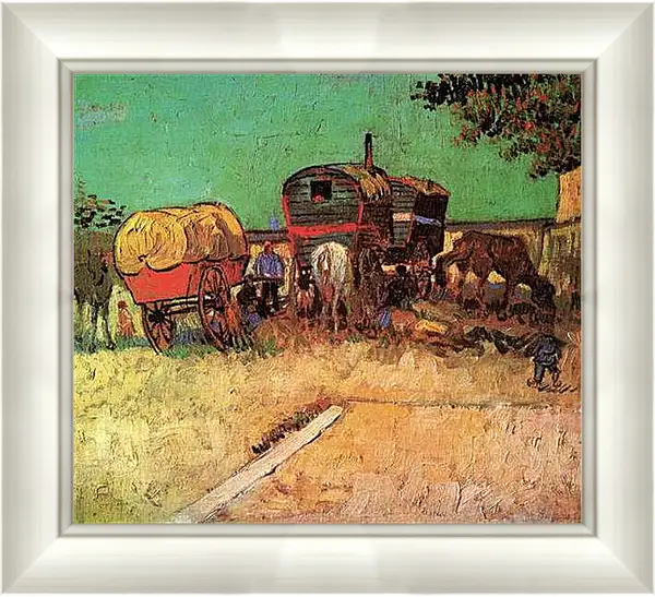 Картина в раме - Encampment of Gypsies with Caravans. Винсент Ван Гог