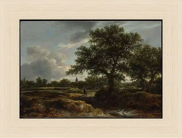 Картина в раме - Landscape with a Village in the Distance. Якоб ван Рейсдал