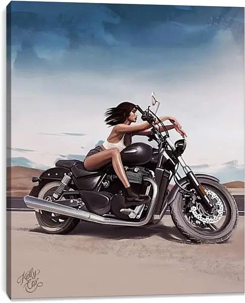 Постер на подрамнике - Девушка на мотоцикле