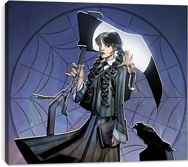 Постер на подрамнике - Уэнсдей Аддамс с огромным топором в руке