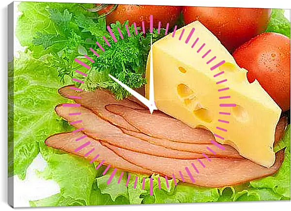 Часы картина - Сыр и овощи. Свежесть на столе.