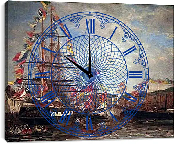 Часы картина - Festival in the Harbor of Honfleur. Эжен Буден
