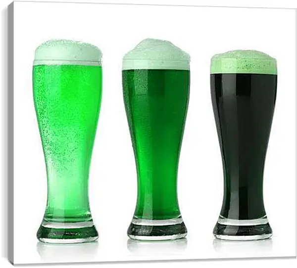 Постер на подрамнике - Сорта зеленого пива. Три оттенка зелёного.