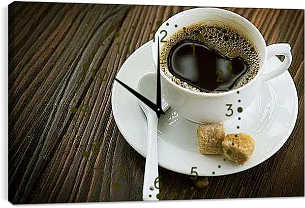 Часы картина - Чашечка с кофе на блюдце. Утренний кофе.