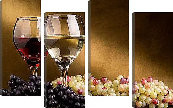 Модульная картина - Два бокала и виноград. Виноград и вино.