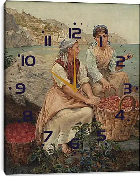 Часы картина - Italienske piger med tomater i kurve. Педер Хенрик Кристиан Сартман