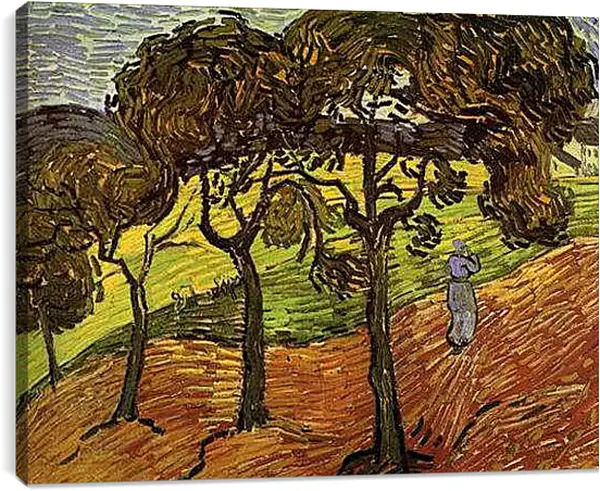 Постер на подрамнике - Landscape with Trees and Figures. Винсент Ван Гог