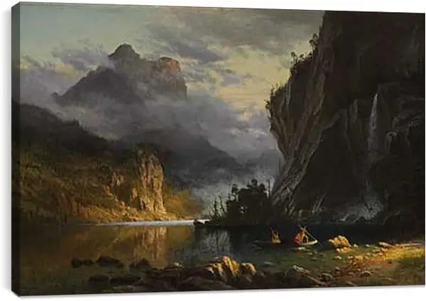 Постер на подрамнике - Indians spear fishing. Альберт Бирштадт