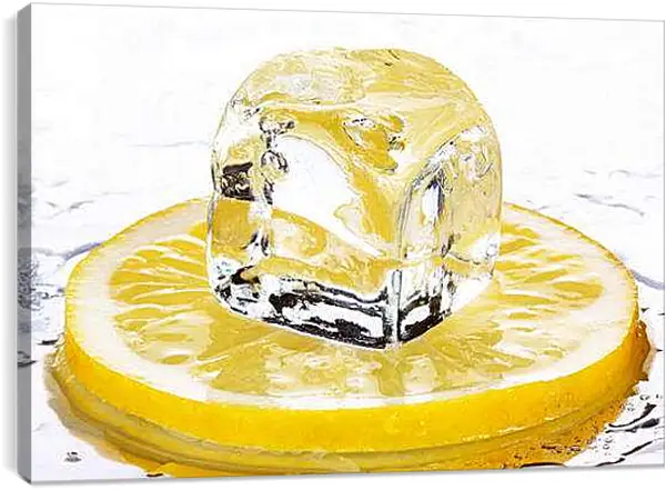 Постер на подрамнике - Кубик льда на лимоне. Лёд и Лимон.