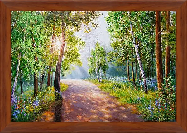 Картина в раме - Солнышко лесное. Пейзаж. Живописная картина.