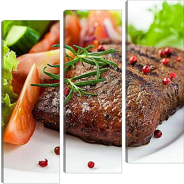 Модульная картина - Стейк и овощи. Аппетитный стейк.