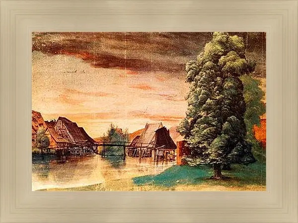 Картина в раме - The Cooper Mill on the Pegnitz. Мельница на реке Пегниц. Альбрехт Дюрер