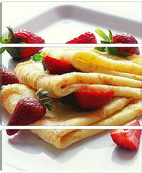 Модульная картина - Блины с клубникой. Солнечное утро.