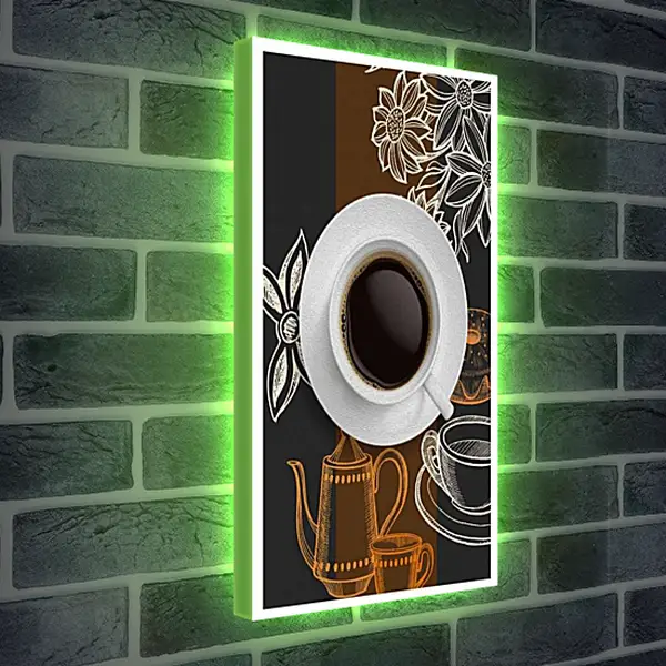 Лайтбокс световая панель - Чашка кофе на белом блюдце. Утренний кофе.