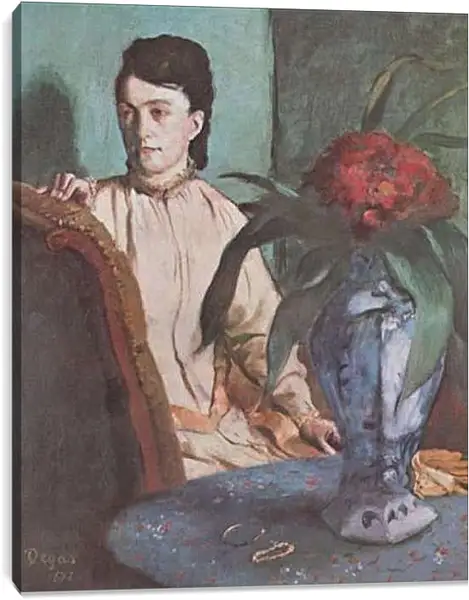 Постер на подрамнике - Sitzende Frau mit der Vase (Portrat der Mlle. E. Musson) Эдгар Дега
