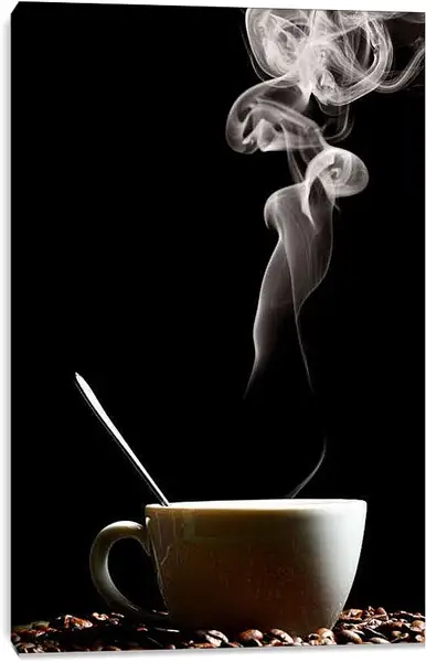 Постер на подрамнике - Чашка горячего кофе. Ароматное начало.
