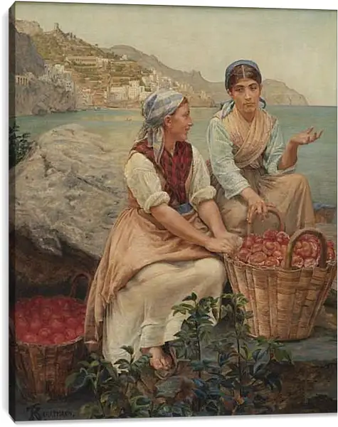 Постер на подрамнике - Italienske piger med tomater i kurve. Педер Хенрик Кристиан Сартман