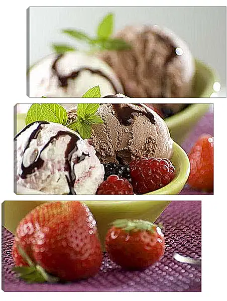 Модульная картина - Мороженое с малиной и клубникой. Сладкое Удовольствие.