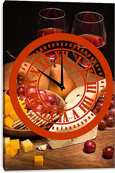 Часы картина - Ужин для двоих. Вечерний натюрморт.