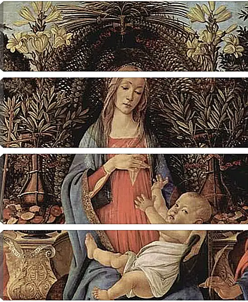 Модульная картина - Bardi altar, throne end of Madonna, Johannes of the Taeufer and Johannes of the EH gelist, detail Maria and Christuskind. Сандро Боттичелли