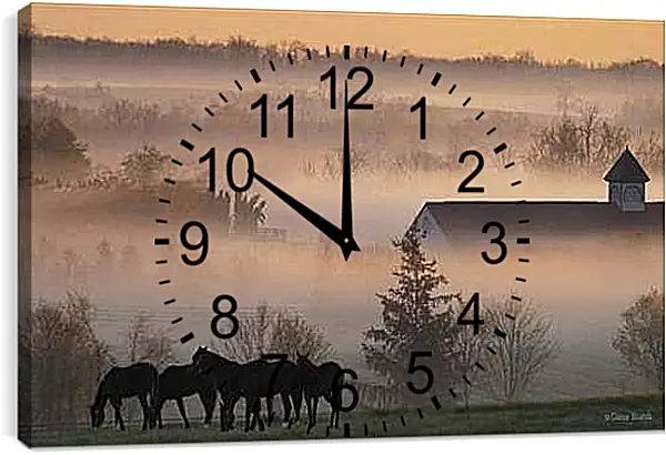 Часы картина - Лошади в деревне