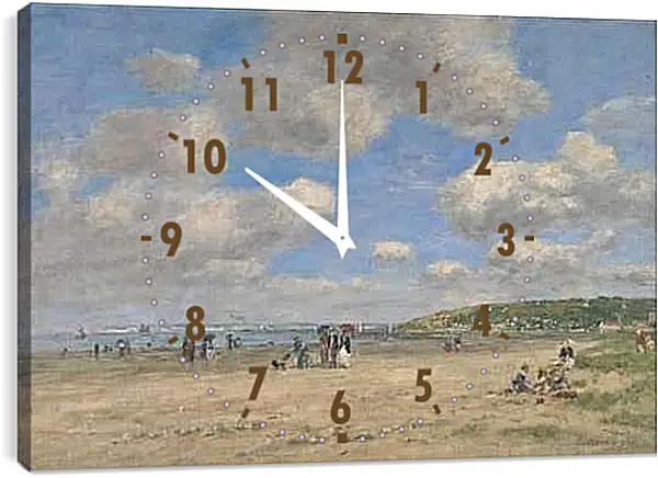 Часы картина - The Beach at Tourgeville-les-Sablons. Эжен Буден