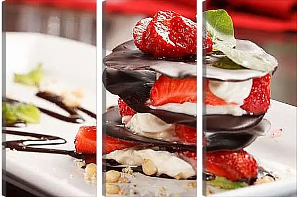 Модульная картина - Десерт с клубникой. Сладкое искушение.