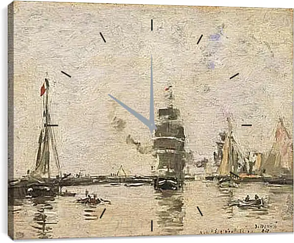Часы картина - Boats in Trouville Harbor. Эжен Буден